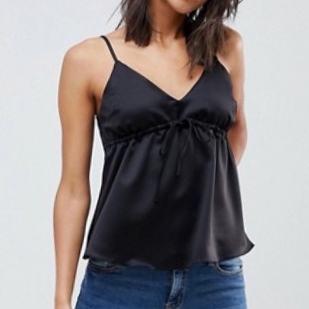 ASOS black satin ruched tie front cami - Picture 1 of 4